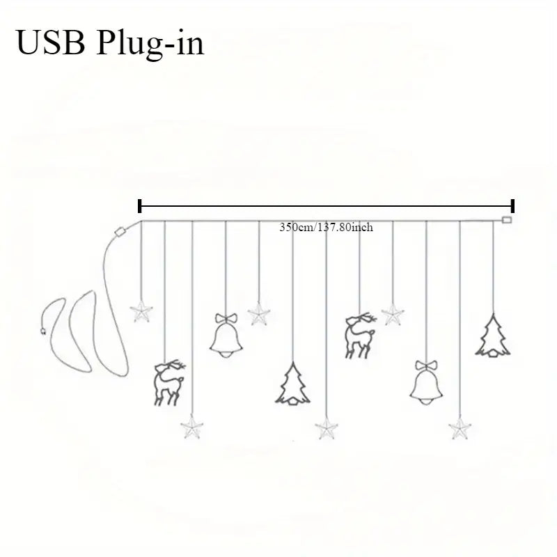LED-Fensterlicht Weihnachten – 3,5 m Lichtervorhang mit Stern, Glocke & Rentier