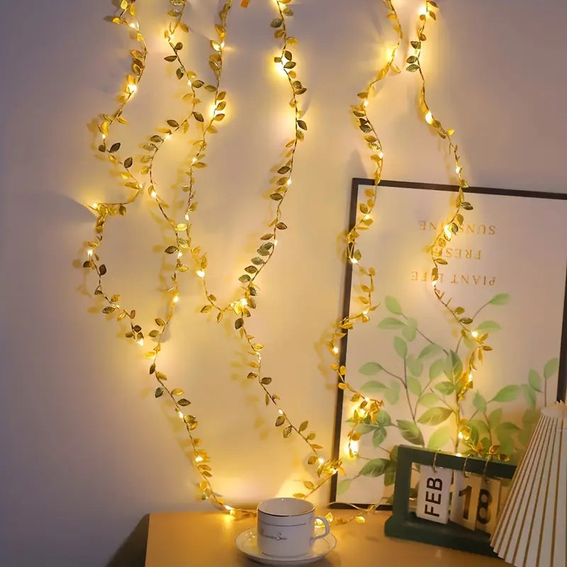 LED-Dekogirlande Gold im Blätterdesign | 2-10m