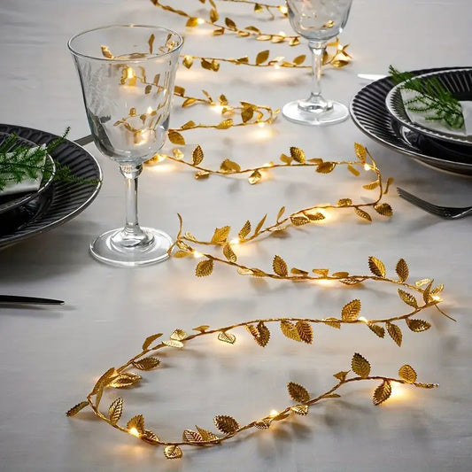 LED-Dekogirlande Gold im Blätterdesign | 2-10m