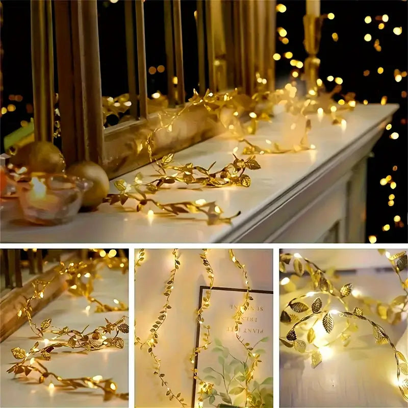 LED-Dekogirlande Gold im Blätterdesign | 2-10m