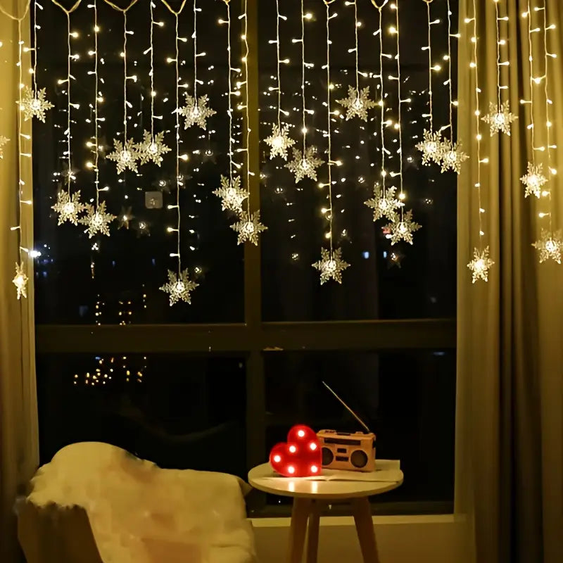 LED-Fensterlichter Schneeflocke – 4 m Lichterkette mit warmweißem Licht