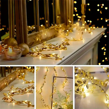 LED-Dekogirlande Gold im Blätterdesign | 2-10m